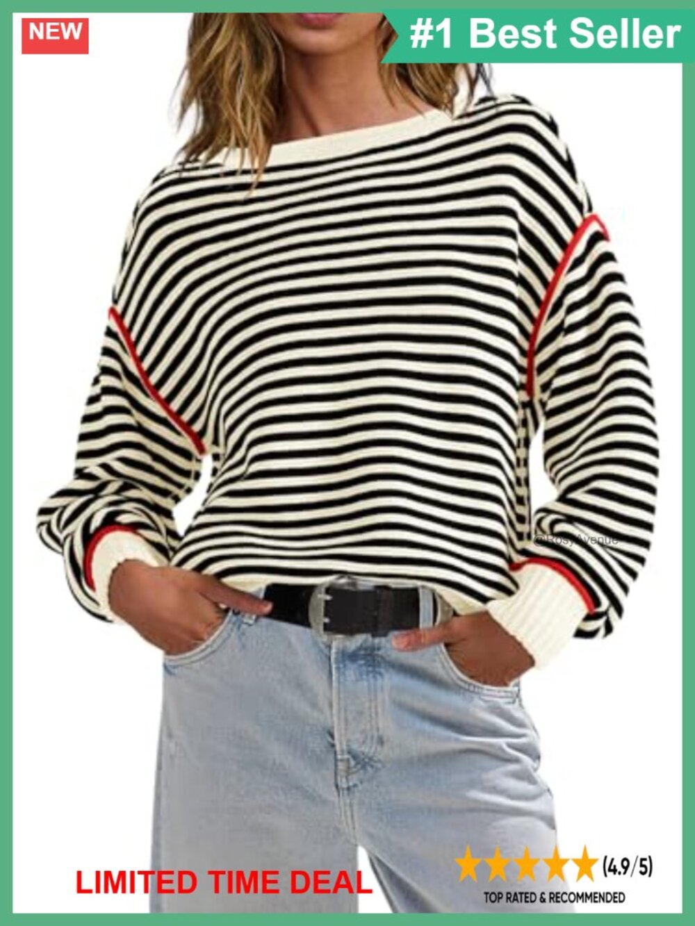 Striped Oversized Boat Neck Cable Knit Pullover Sweater